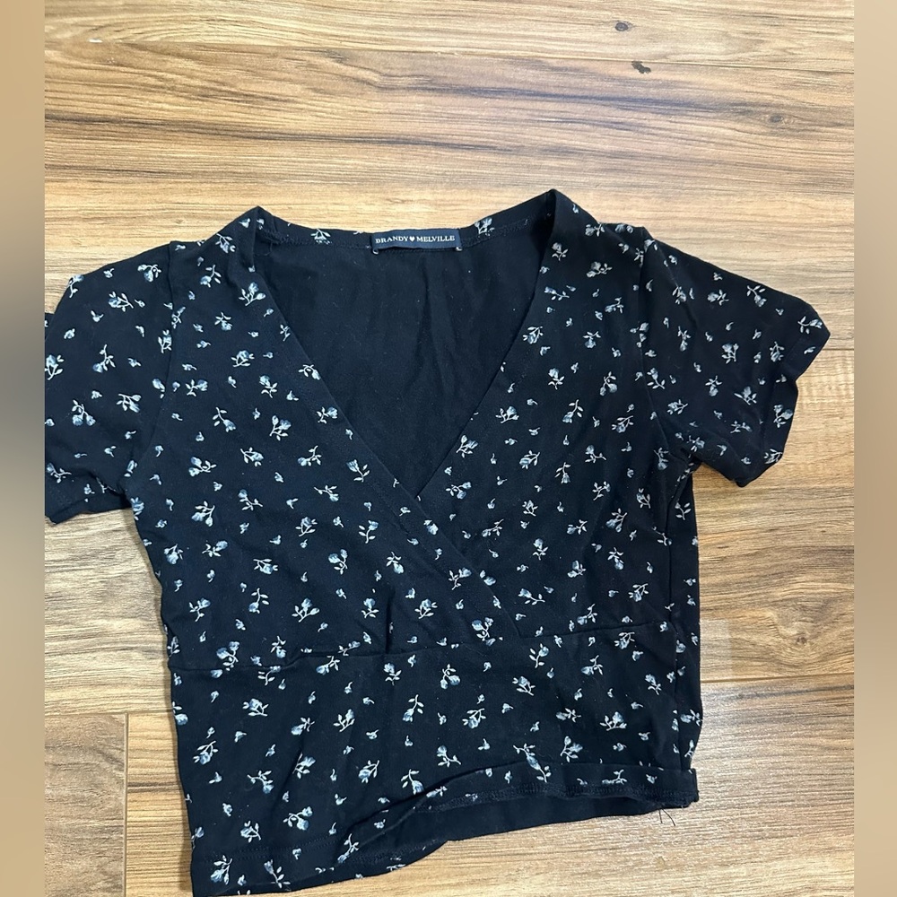 Brandy Melville Navy Blue Floral Top